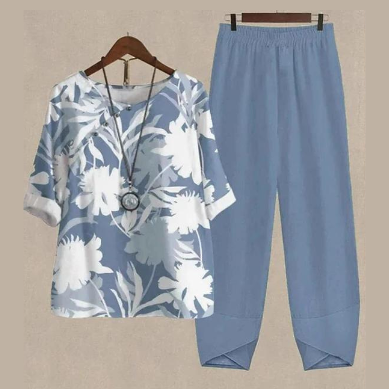 Versatile women's two-piece spring summer set. Chic and comfy outfit, ideal for everyday fashion.