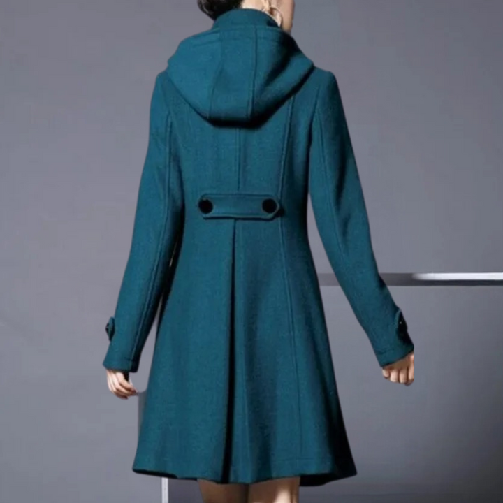 Fashionable gray women's jacket with side pockets, a chic and versatile coat for elegant fall fashion.