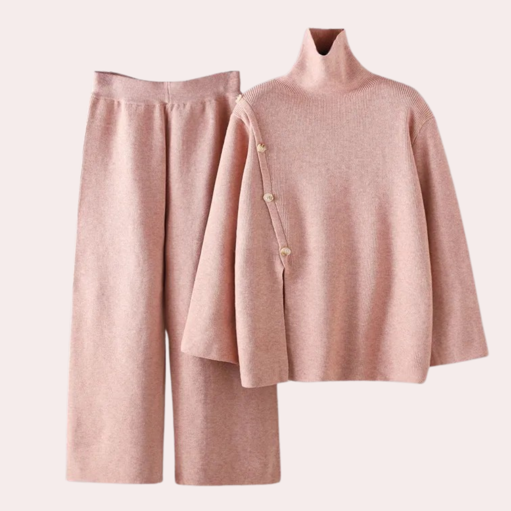Complete women's knit two-piece outfit for everyday wear. Stylish, comfortable, and trendy for autumn & winter fashion.