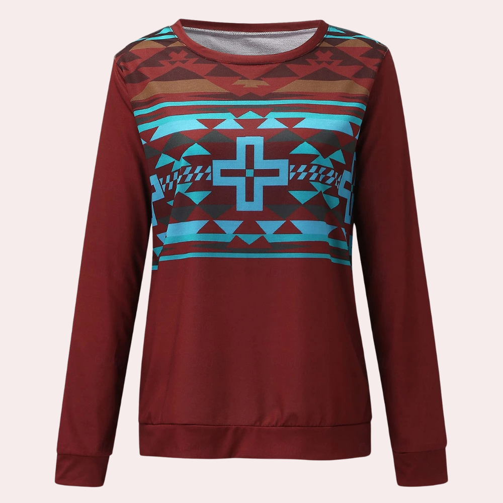 Versatile women's long sleeve sweatshirt with a modern graphic print. Enhances any casual, trendy outfit.