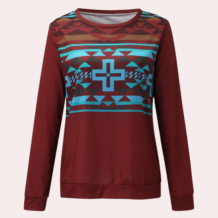Versatile women's long sleeve sweatshirt with a modern graphic print. Enhances any casual, trendy outfit.