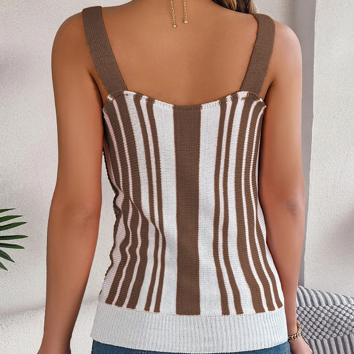 Fashionable women's openwork striped summer top. Versatile and chic for trendy warm weather & casual occasions.