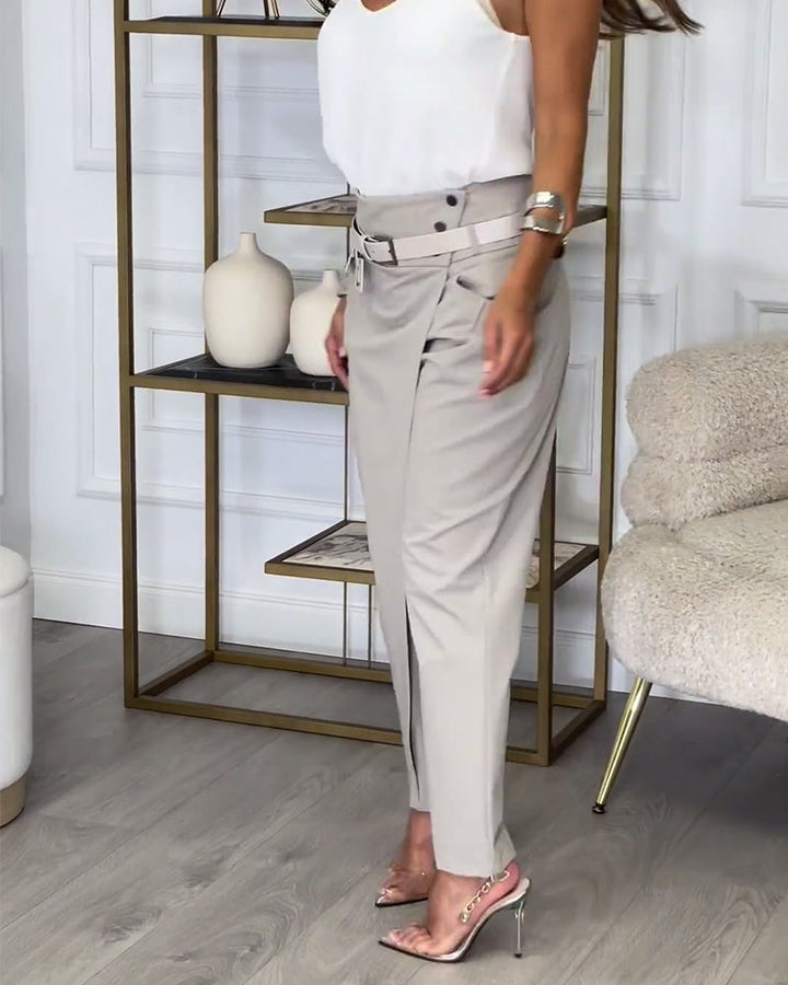 Unique women's patchwork cotton trousers with belt, casual & trendy fashion.