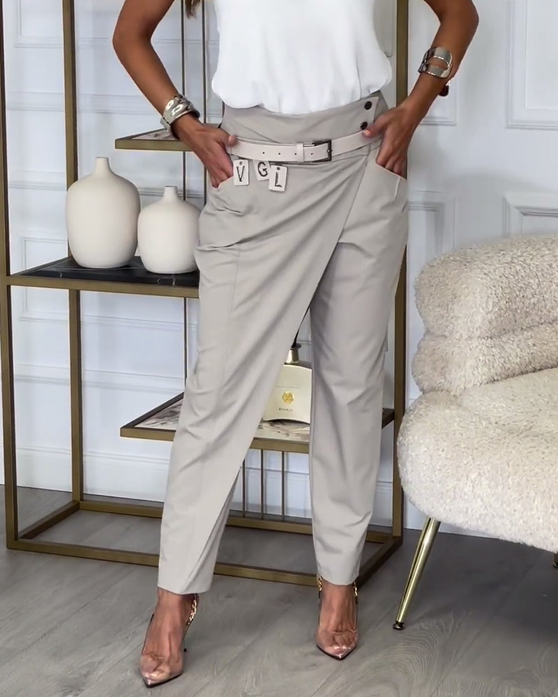 Trendy women's patchwork pants, versatile belted casual & comfortable style.