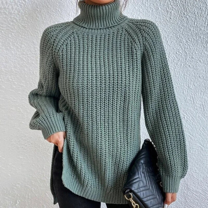 Trendy women's turtleneck sweater, perfect for winter comfort and style.