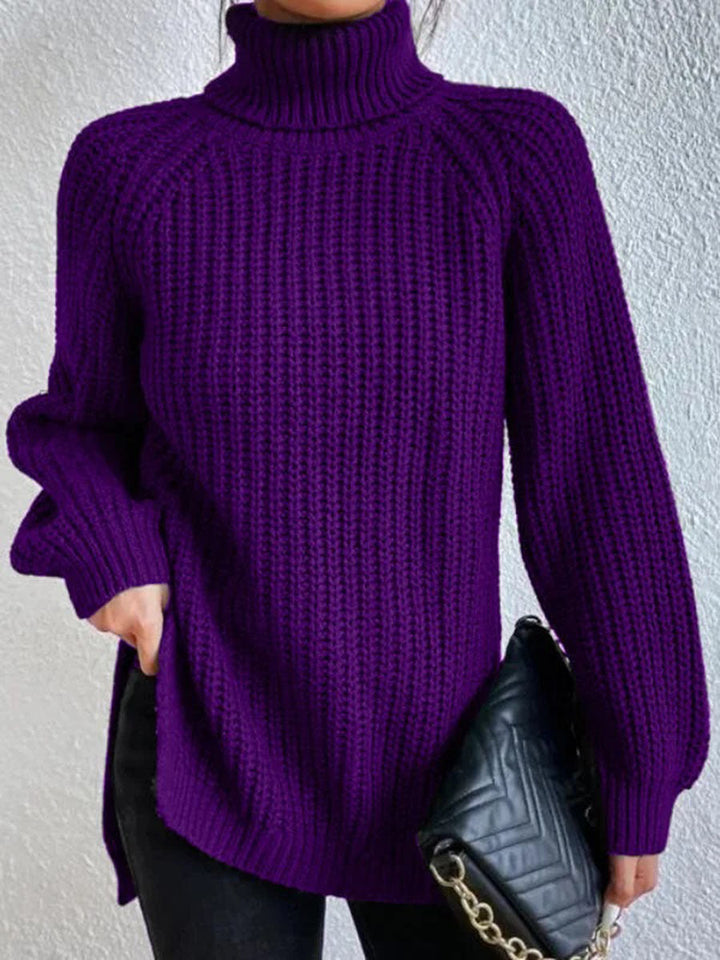 Fashionable women's knit turtleneck, offering comfort & style for winter wardrobe.