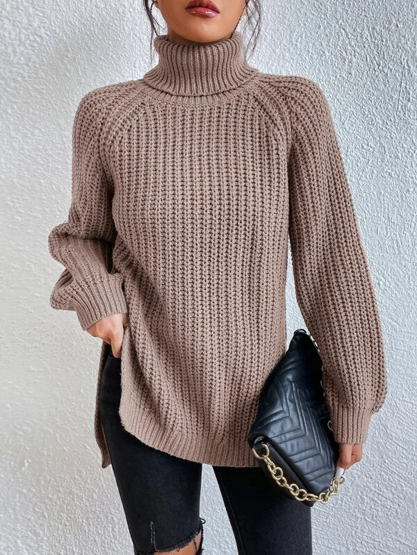 Stylish women's turtleneck for fall apparel, a cozy and trendy long-sleeve top.