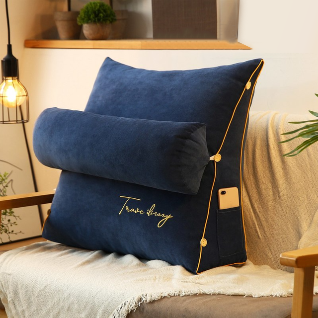 Memory foam triangular pillow for bed rest, reading, & enhanced back support.