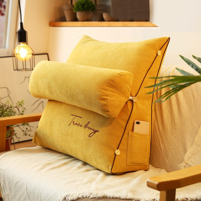 Ergonomic triangular cushion for living room sofa, providing ultimate back support & comfort.