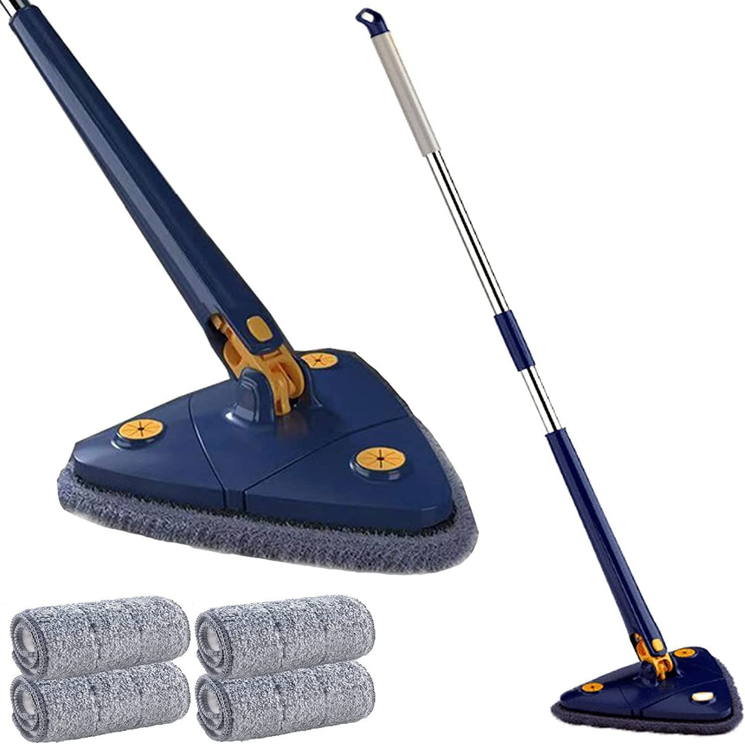 Triangular cleaning mop with long handle for easy corner & high reach cleaning.