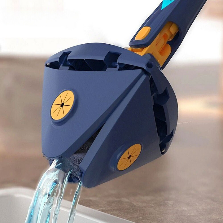 Microfiber triangular mop for effective floor, wall, and ceiling cleaning.