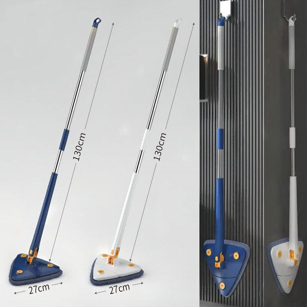 Long handle triangular cleaning mop for deep cleaning hard-to-reach areas.
