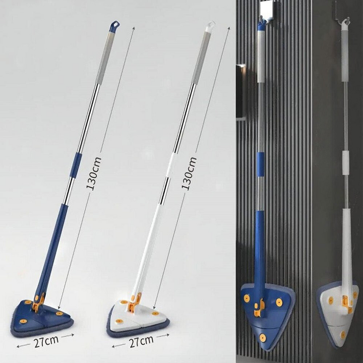 Long handle triangular cleaning mop for deep cleaning hard-to-reach areas.