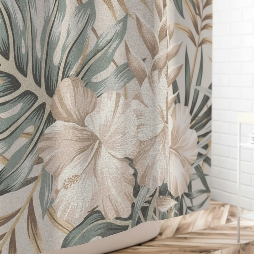 Monstera floral shower curtain, waterproof and water repellent, perfect for home decor