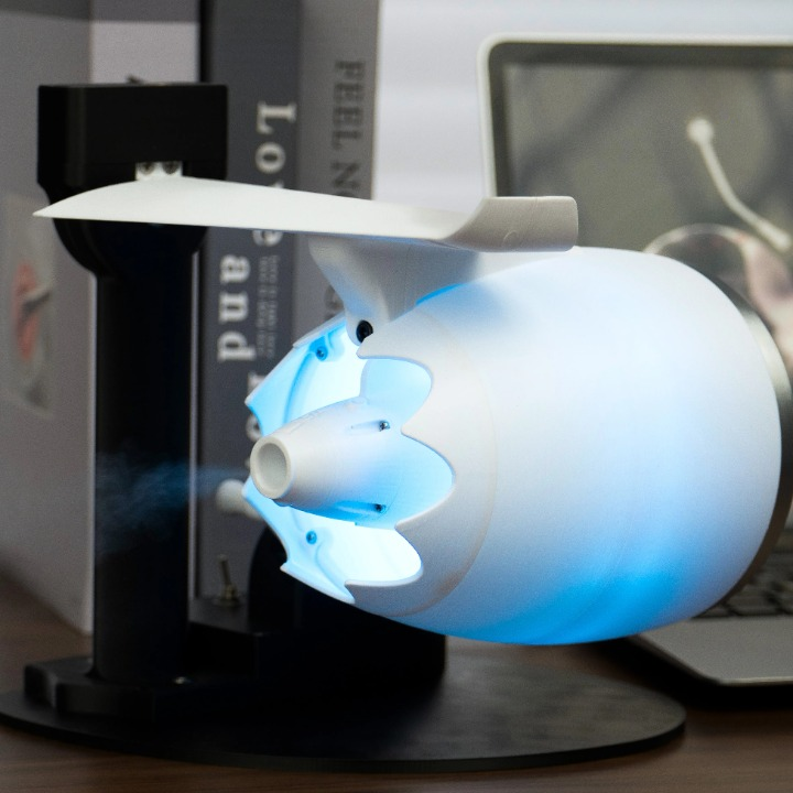 Portable AeroMist humidifier with turbojet fan and vibrant RGB lighting for office