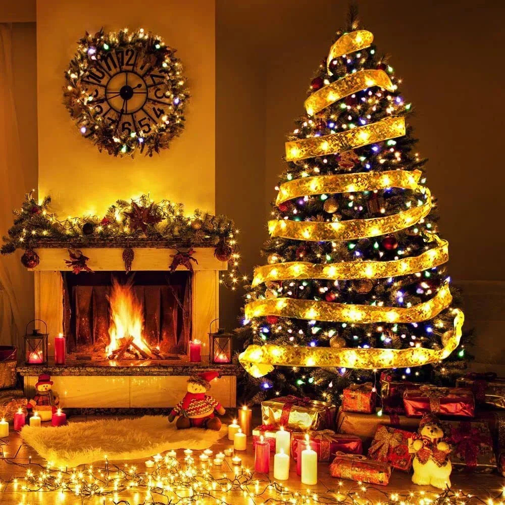 TwinkleRibbon Christmas lights, festive holiday decor. Ideal for home accents & tree decoration.