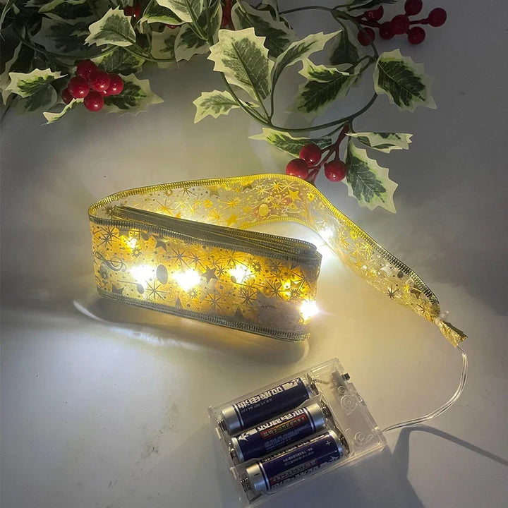 Glitter ribbon Christmas tree lights for beautiful holiday decoration. Perfect for seasonal lighting.