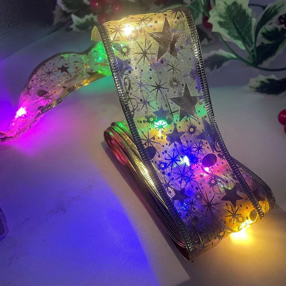 DIY Christmas ribbon lights, perfect for home accents & festive decor. Easy to style.