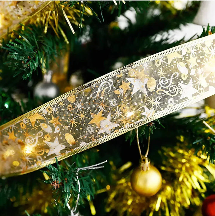 Warm white TwinkleRibbon lights, creating a cozy festive home atmosphere. Essential holiday decor.