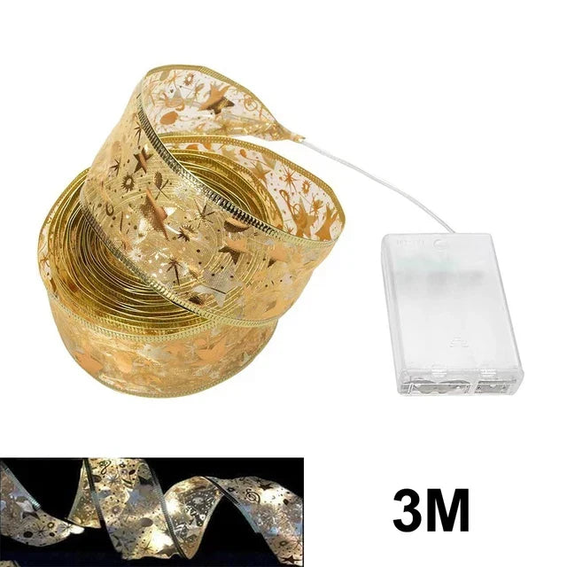 Shimmering glitter ribbon lights, perfect for elegant Christmas home accents & tree decor.