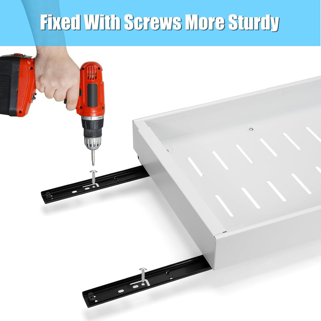 Adjustable black steel pull-out drawers for efficient kitchen and bathroom storage