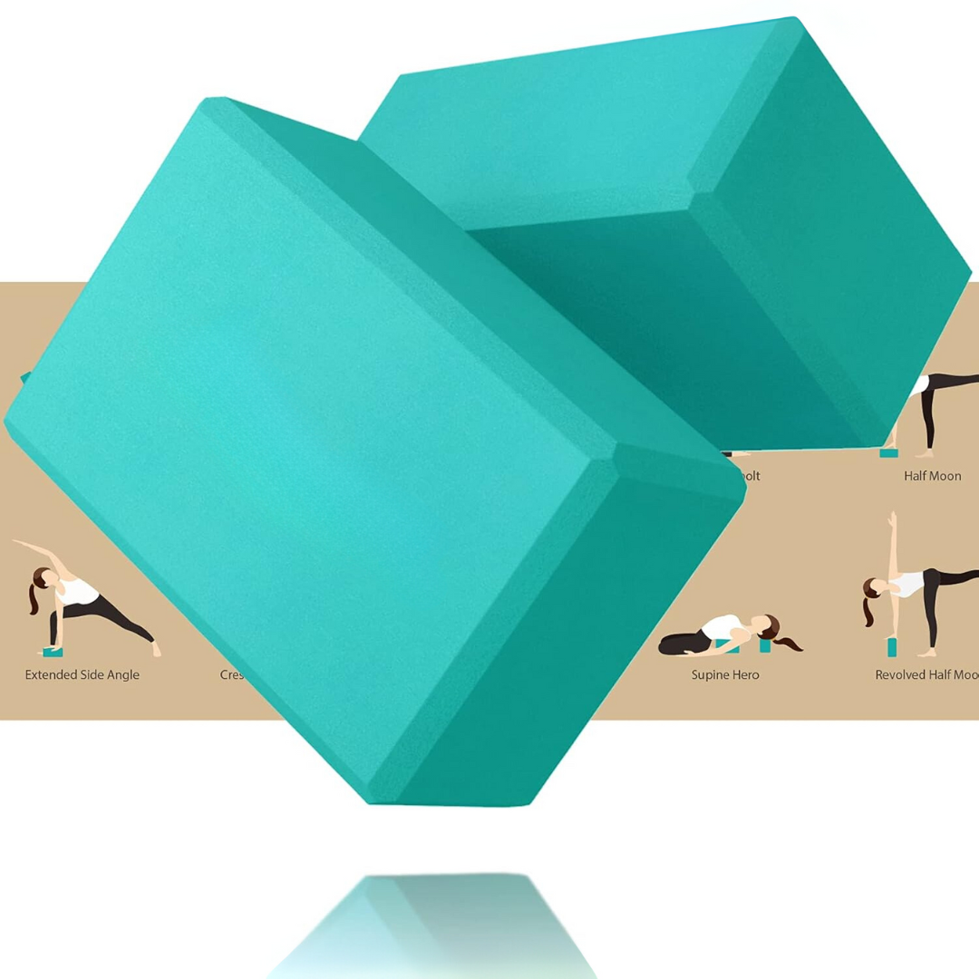 Two high-density EVA foam yoga blocks for stability & support in poses. Ideal for all levels of yoga & Pilates practice.