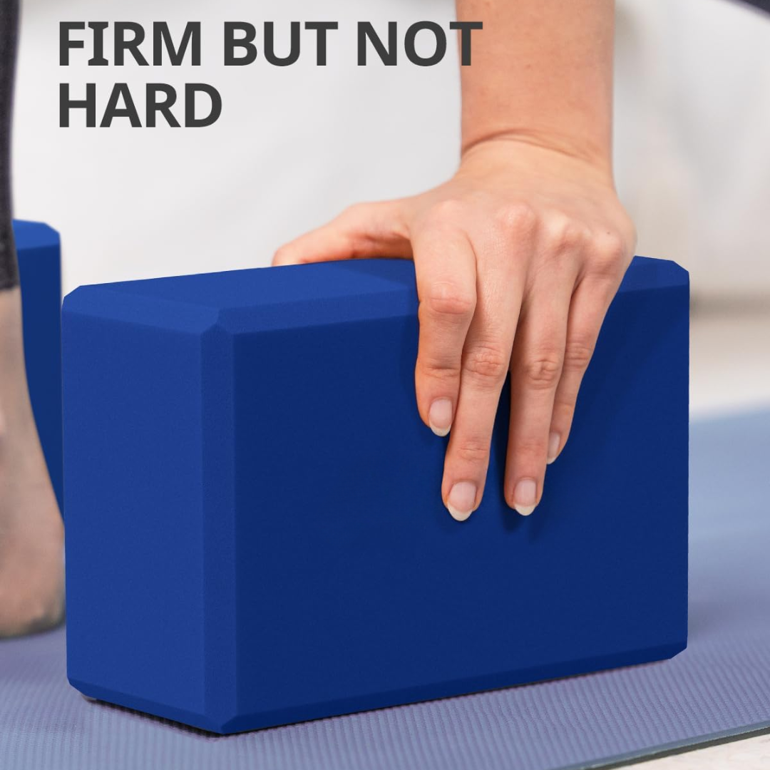 Durable, high-density EVA foam yoga blocks (2-pack) built to last, offering firm support for daily yoga practice.