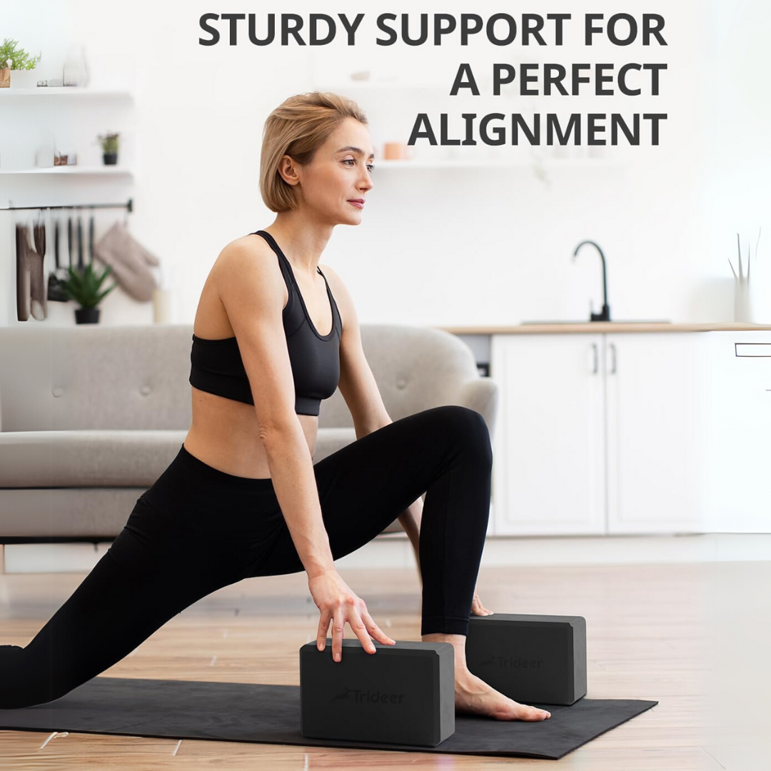 Versatile high-density EVA foam blocks (2-pack) for yoga, Pilates, and various fitness exercises needing support.