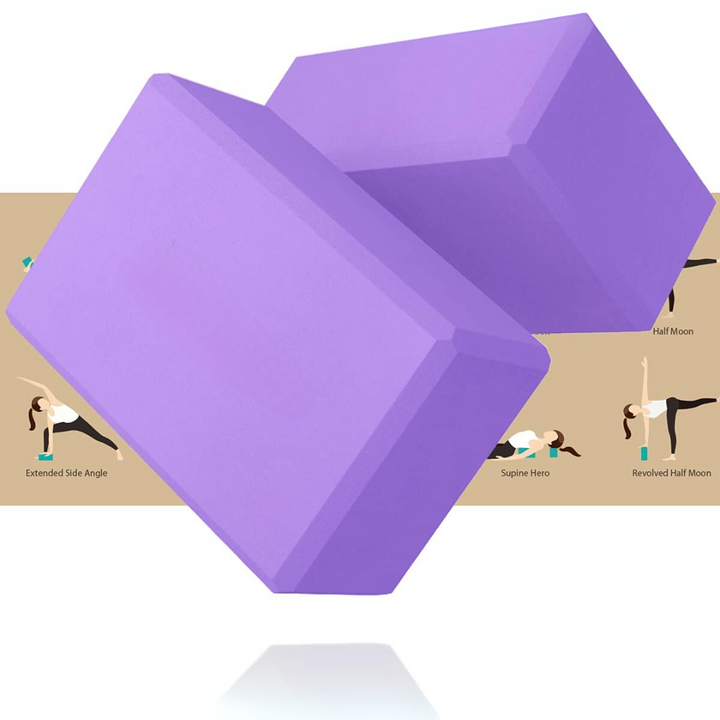 Pair of unisex high-density EVA foam yoga blocks. Essential props for improving flexibility & balance in exercise.