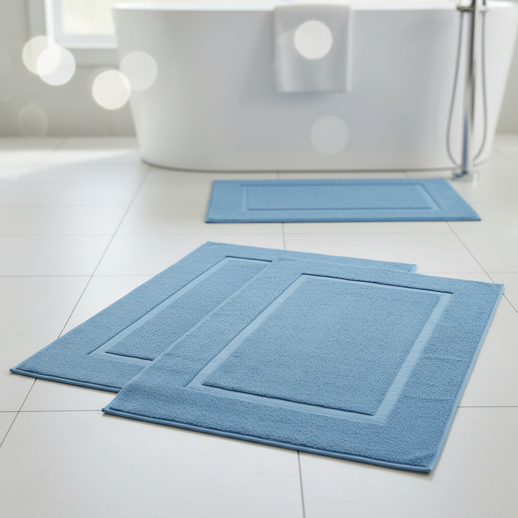 Two-piece PureWashMat knitted cotton bath mat set, plush & absorbent for bathroom decor