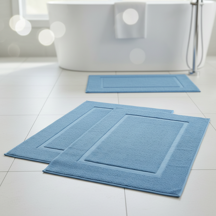 Two-piece PureWashMat knitted cotton bath mat set, plush & absorbent for bathroom decor