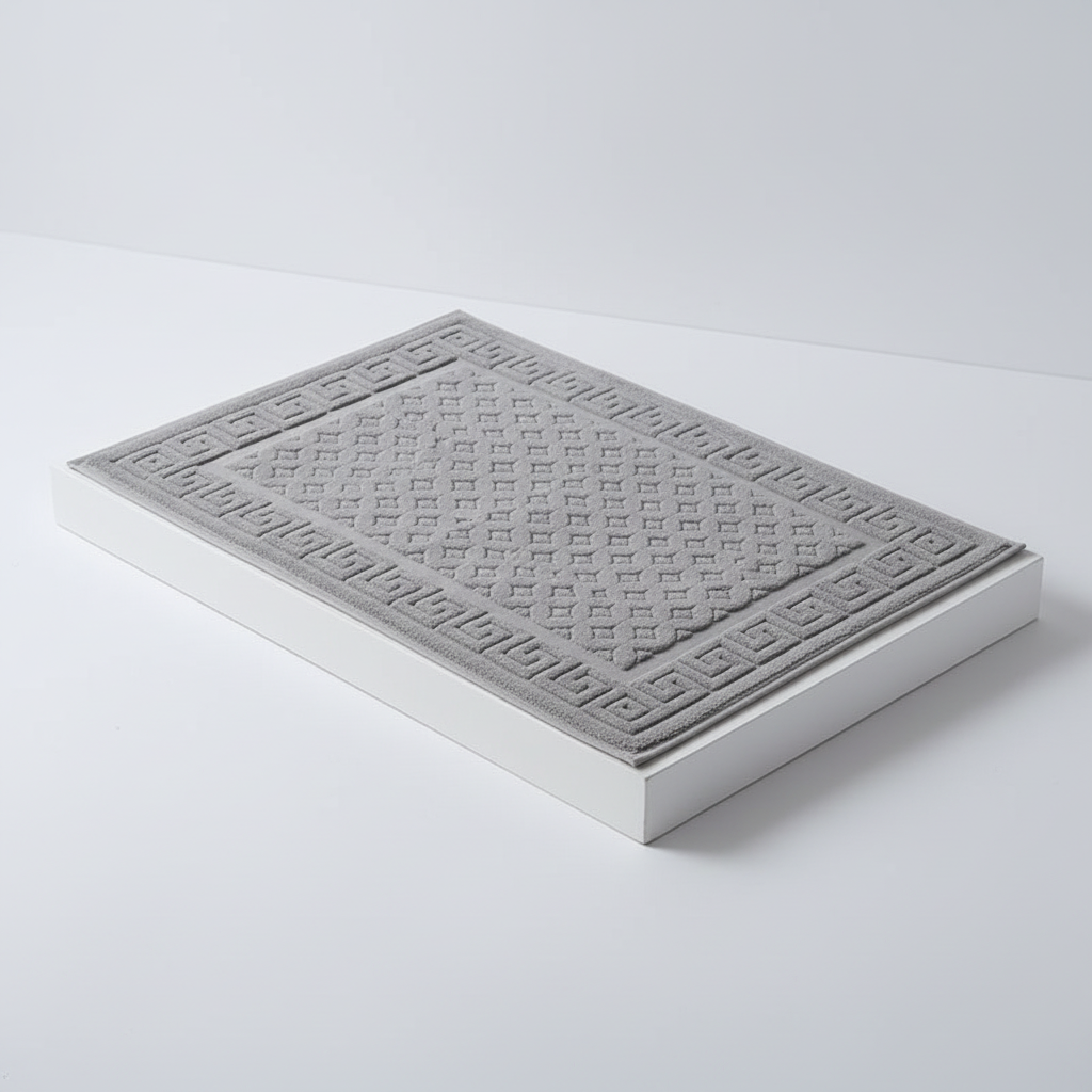 Knitted rectangular bath mats (2-piece) for bathroom, absorbent cotton, stylish geometric design, home decor