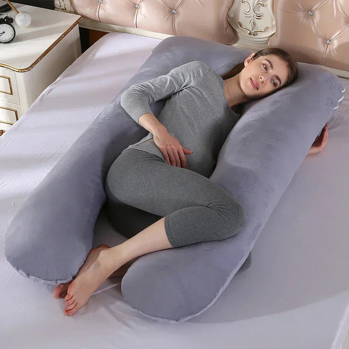 Full body pregnancy pillow offers back & leg support for comfortable sleep aid.
