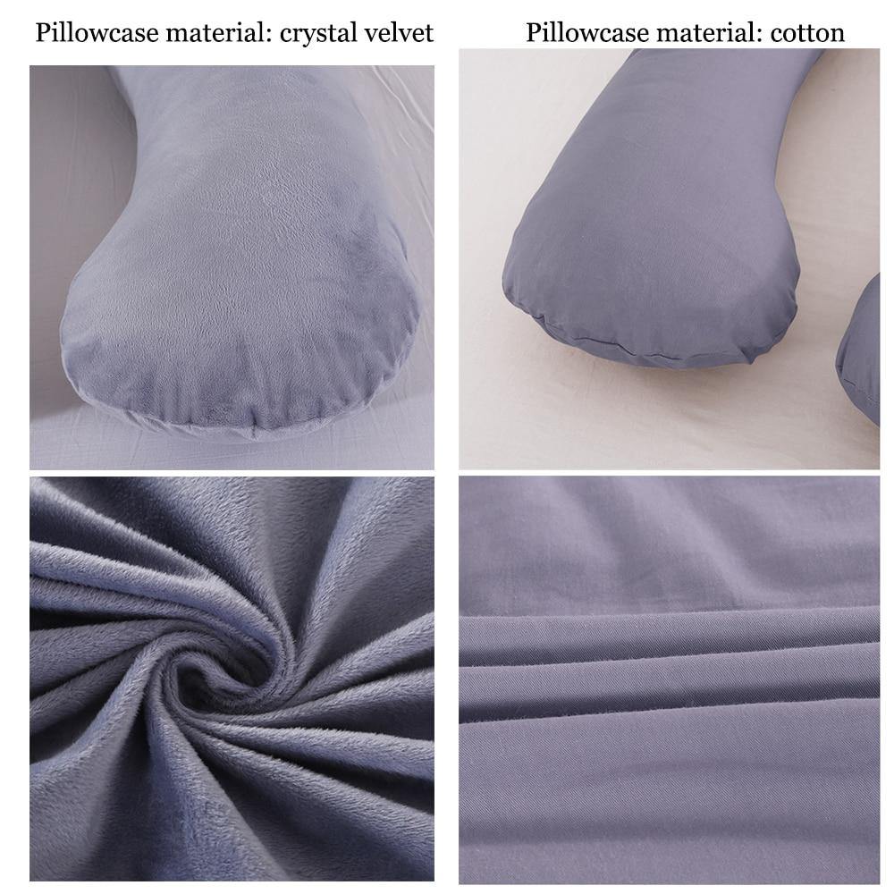 Expecting mother's U-shaped body pillow for pain relief and comfortable sleep support.