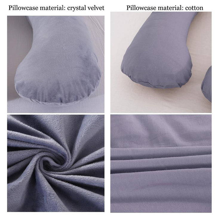 Expecting mother's U-shaped body pillow for pain relief and comfortable sleep support.