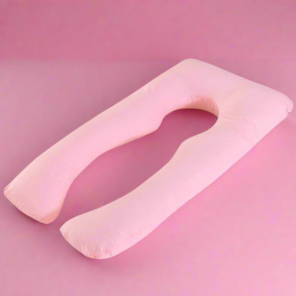 U-shaped pregnancy body pillow for expecting mothers, offering back, leg & nursing support.