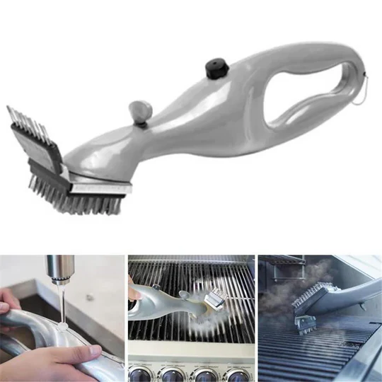 Handheld steam grill brush, perfect kitchen gadget & cleaning tool for sparkling clean BBQ grates.
