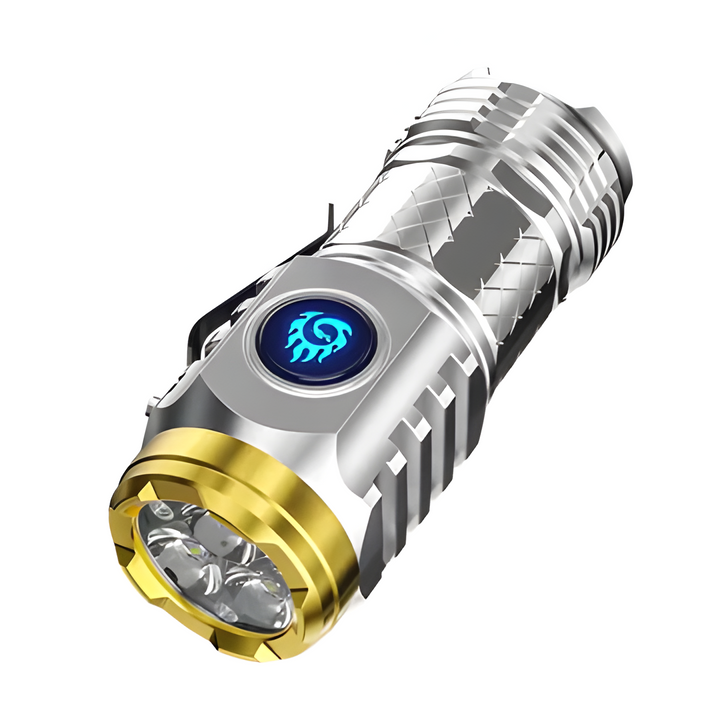Compact, ultra-bright LED mini flashlight for outdoor use. Portable rechargeable light for hiking & emergencies.
