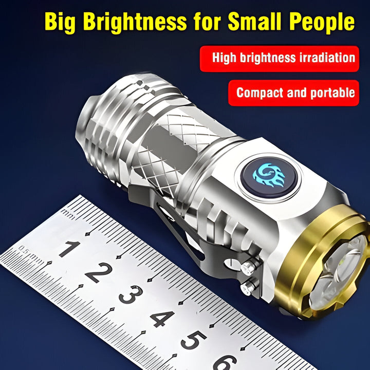 Rechargeable ultra-bright LED mini flashlight, 5 modes. Essential portable light for survival, emergency & self-defense.