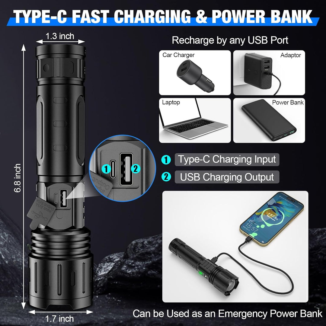 Versatile bright LED flashlight, ideal for camping, emergency kits, and everyday tactical use.