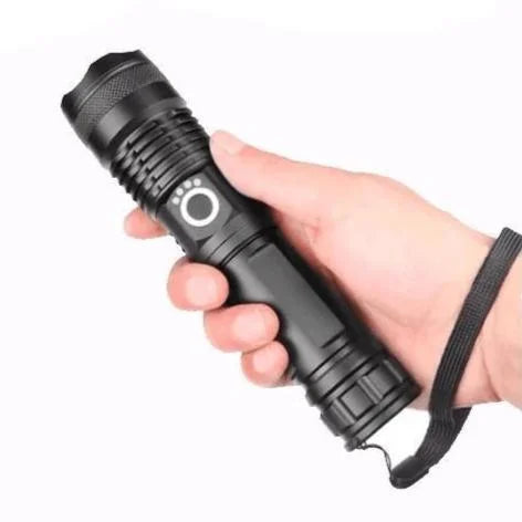 Powerful XHP50.2 LED flashlight, ultra bright & rechargeable, perfect for tactical and emergency situations.
