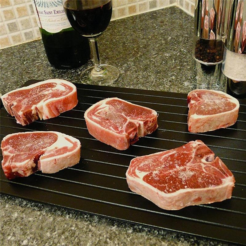 Efficient ThawMaster defrosting tray for frozen meats & seafood. Speeds up thawing naturally, saving time in kitchen.