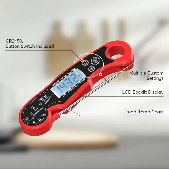 Ultra-fast meat thermometer, ideal for BBQ, grilling, and kitchen use