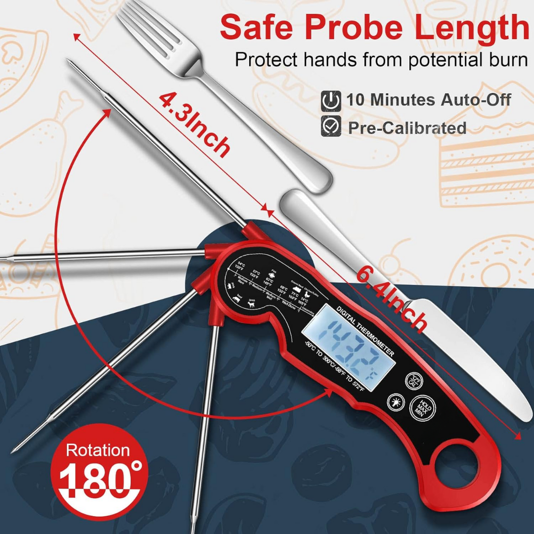 Digital cooking thermometer for meat with quick-read probe, waterproof design