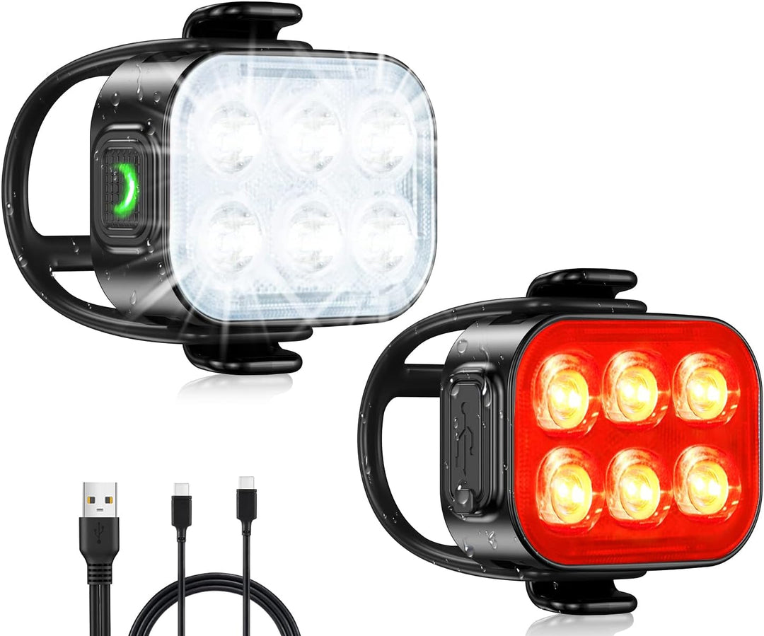 Ultra Slim USB Rechargeable Bike Light Set, bright LED front and tail lights for cycling safety