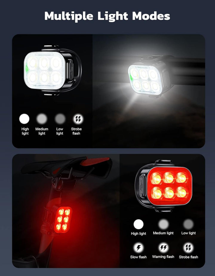 High-performance USB rechargeable bike light set, ultra slim LED design with multiple modes