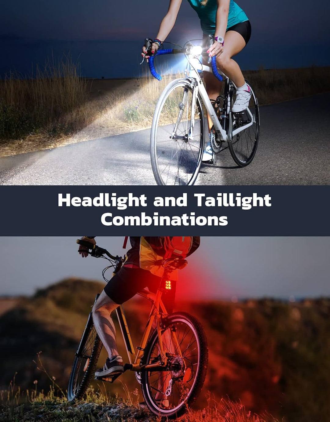Secure-mount USB rechargeable bike lights, ultra slim LED front and tail for bicycles