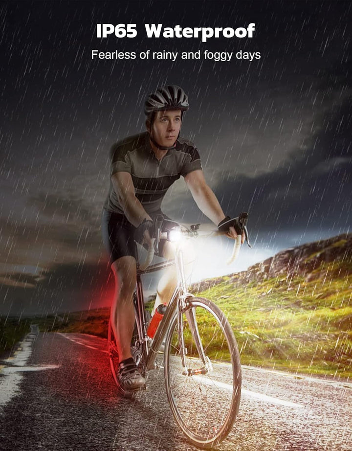 Dual-mode USB rechargeable cycling light set, bright front and tail LED lights for bicycles