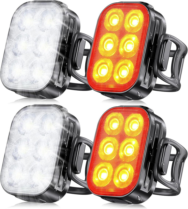 SlimBeam waterproof bike lights, USB rechargeable LED set, durable for all weather cycling