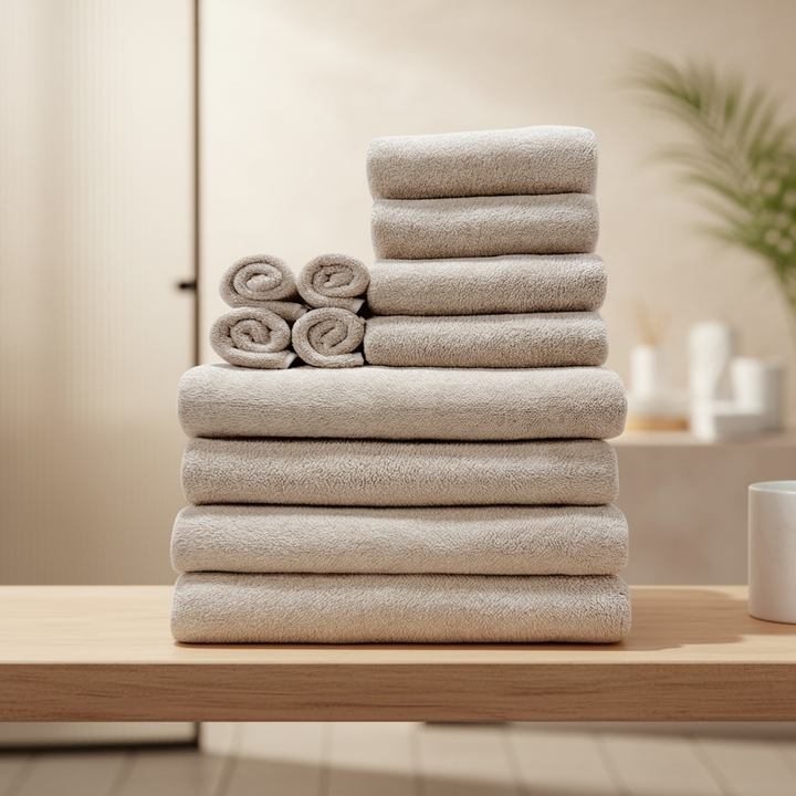 Ultra-soft coral fleece bath towel set in white, luxurious and absorbent for quick drying